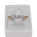 9k yellow gold trilogy ring with diamond cut bezel setting,