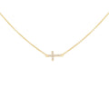 9K Yellow Gold Cubic Zirconia Cross Necklace /17"-18"