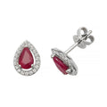 9K White Gold Ruby & Diamond Halo Studs