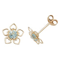 9K Yellow Gold Blue Topaz Floral Stud Earrings