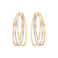 9K 3-Colour Gold Oval Triple-Loop Creole Hoop Earrings