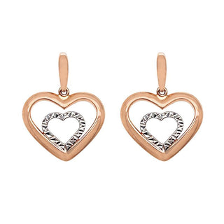 9K 2 Coloured Gold  Double Heart Drop Earrings