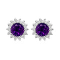 9K Yellow Gold Amethyst & Diamond Flower Stud Earrings