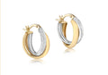 9ct Yellow and White Gold Diamond cut Hoops