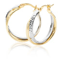 9ct 2 Coloured Diamond Cut Hoop Earrings