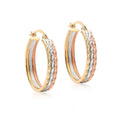 9K 3 Colour Gold 22mm Faceted Triple Hoop Earrings