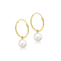9K Yellow Gold Freshwater Pearl Hoop Drop Earrings