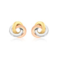9K 3-Colour Gold 13mm Square-Tube Knot Stud Earrings
