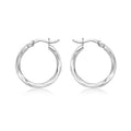 9K White Gold Diamond Cut Faceted Hoop Earrings