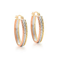 9K 3-Colour Gold 18mm Diamond Cut Creole Earrings