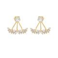 9K Yellow Gold CZ Ornate Fan Jacket Earrings