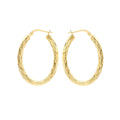 9K Yellow Gold Patterned Oval Creole Hoop Earrings