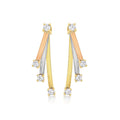 9K 3-Colour Gold CZ Triple-Bar Drop Earrings