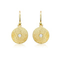 9K Yellow Gold CZ Brushed Disc Drop Earrings