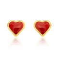 9K Yellow Gold Red Enamel Heart Stud Earrings