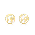 9K Yellow Gold 8.5mm Cutout 'World Map' Disc Stud Earrings