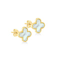 9K Yellow Gold Clover Mother of Pearl Stud Earrings