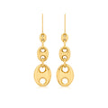 9K Yellow Gold Graduated Rambo & Oval Link Chain Drop Earrin