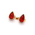 9K Yellow Gold Pear Fire Opal Stud Earrings