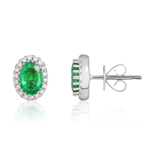 9K White Gold Emerald & Diamond Earrings