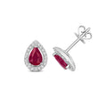 9K White Gold Ruby & Diamond Halo Studs