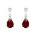 9K White Gold Pear Cut Garnet Drop Earrings