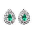 9K White Gold Emerald & Diamond Double Halo Earrings