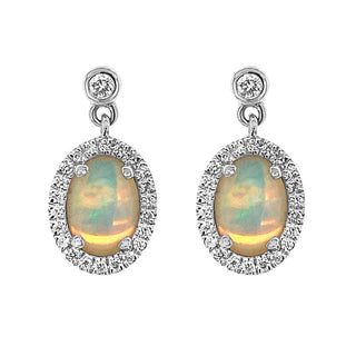 9K White Gold Opal & Diamond Drop Earrings