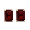 9K Yellow Gold Octagon Cut Garnet Stud Earrings