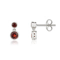 9K White Gold Double Round Garnet Drop Earrings