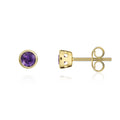 9K Yellow Gold 3mm Round Amethyst Stud Earrings