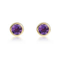 9K Yellow Gold 4mm Round Amethyst Stud Earrings