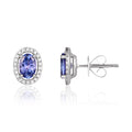 9K White Gold Tanzanite & Diamond Halo Stud Earrings