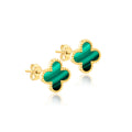 9K Yellow Gold Large Malachite Petal Stud Earrings.