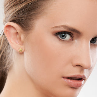 9K Yellow Gold Asymmetric Star Stud Earrings