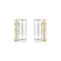 9K 2-Colour Gold CZ Double-Bars Stud Earrings