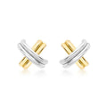 9K 2-Colour Gold Crossover Tube Kiss Stud Earrings