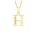 9K Yellow Gold Cubic Zirconia 'H' Initial Pendant