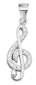 Sterling Silver CZ Set Treble Clef Pendant