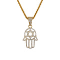 9K Yellow Gold Star of David Hamsa Pendant