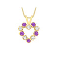 9K Yellow Gold Purple and White CZ 10mm x 14mm Heart Pendant
