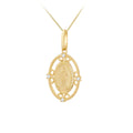 9K Yellow Gold CZ Filigree Holy Mary Oval Pendant