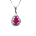 9K White Gold Pear Ruby & Diamond Halo Pendant