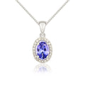 9K White Gold Tanzanite & Diamond Halo Pendant