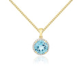 9K Yellow Gold Blue Topaz & Diamond Halo Pendant