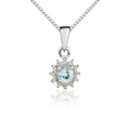 9K White Gold Aquamarine & Diamond Halo Pendant