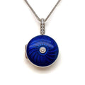 18K White Gold Diamond & Blue Enamel Locket