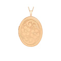 9K Rose Gold Etched Flower-Detail Oval Locket