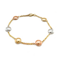 9K 3 Colour Gold Disk Link Bracelet 7.5"