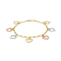 9K 3 Colour Gold Open Heart Charm Bracelet 7"